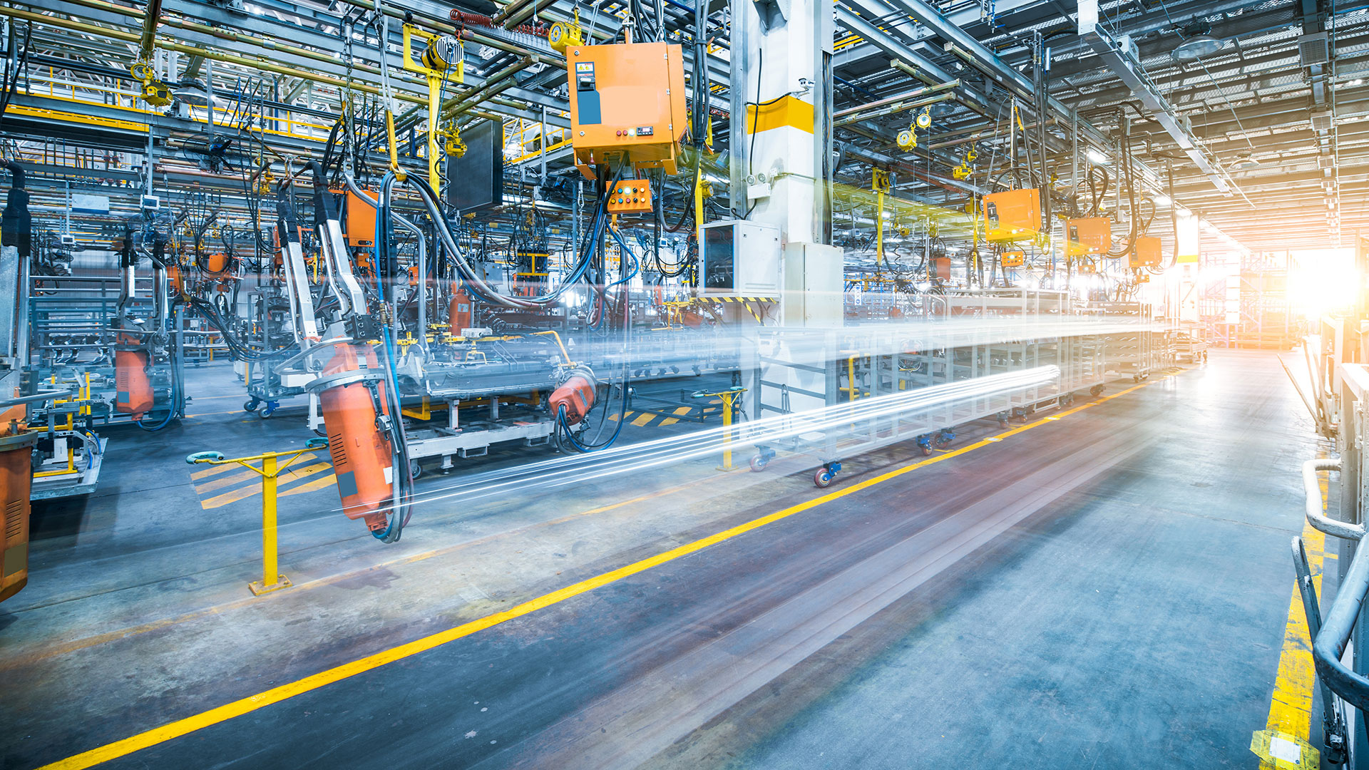 Photo of a production line in long exposure